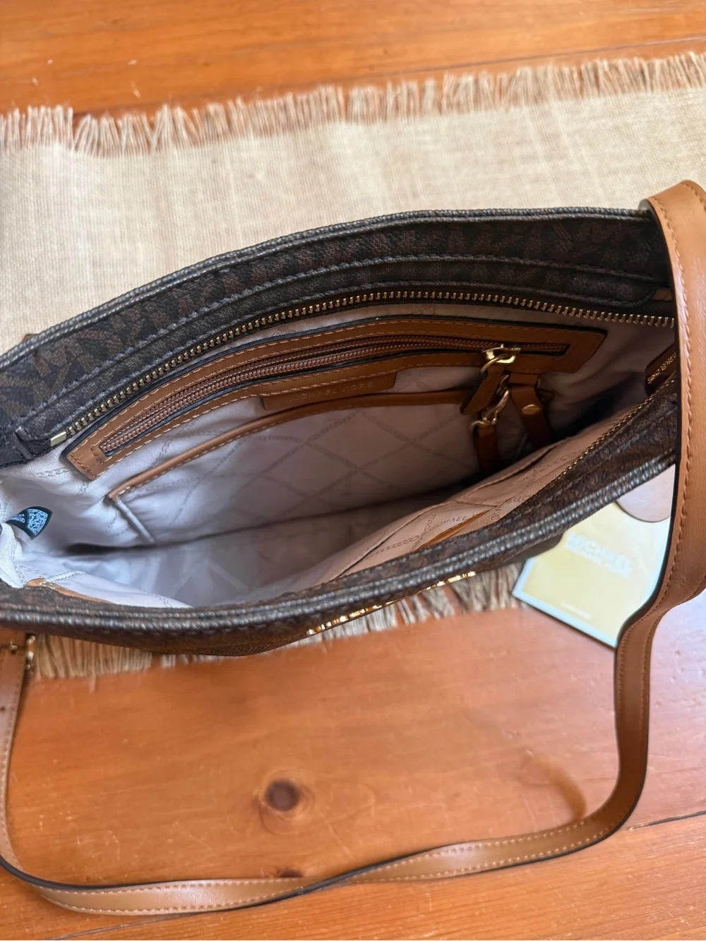 Michael Kors Dark Brown MK Logo Shoulder Bag with Gold Hardware